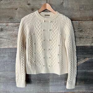 Vintage J.‎ Crew Lambswool Pom Pom Cable Knit Sweater Academia Preppy Ivory XS/S